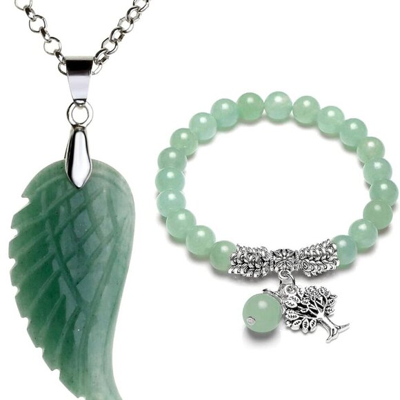 Other - Reiki Healing Crystal Quartz Gemstones Jewelry Angel Wings Carved Stone Pendant